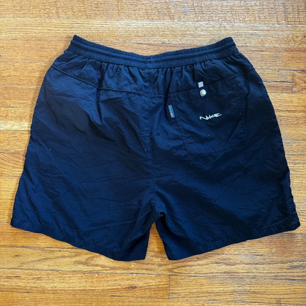 Nike Vintage Mens Black Nylon Swim Trunks Mesh Lined Shorts‎ Med Retro Script